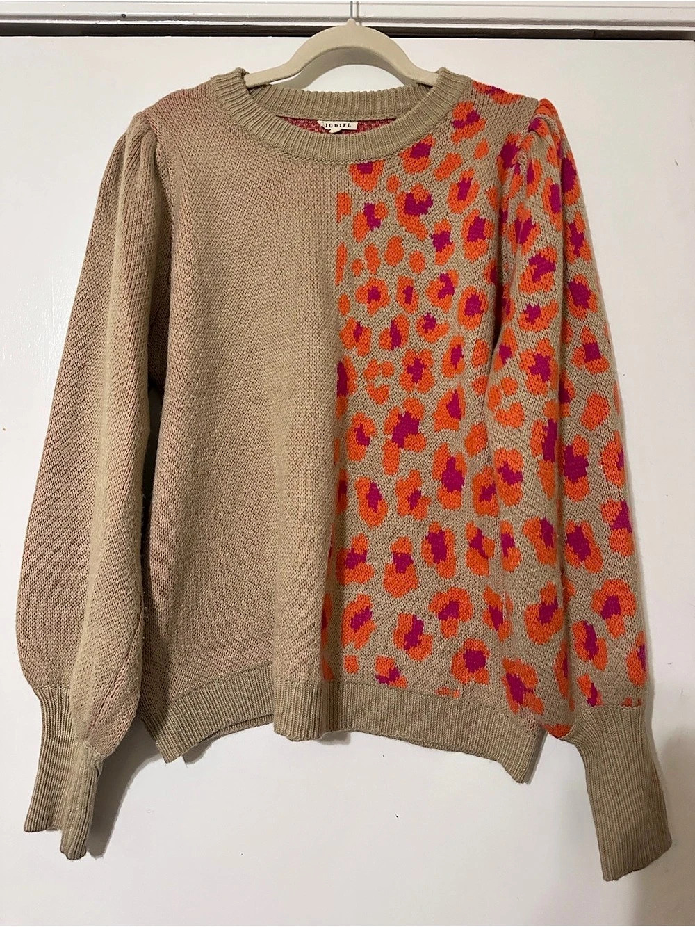 JODIFL Take Me Away Curvy Color Block Leopard Print Sweater Animal Print Knit